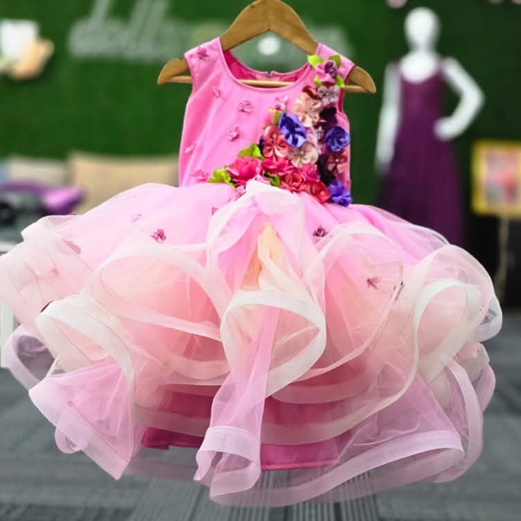 Pink 3D Flower Dress
