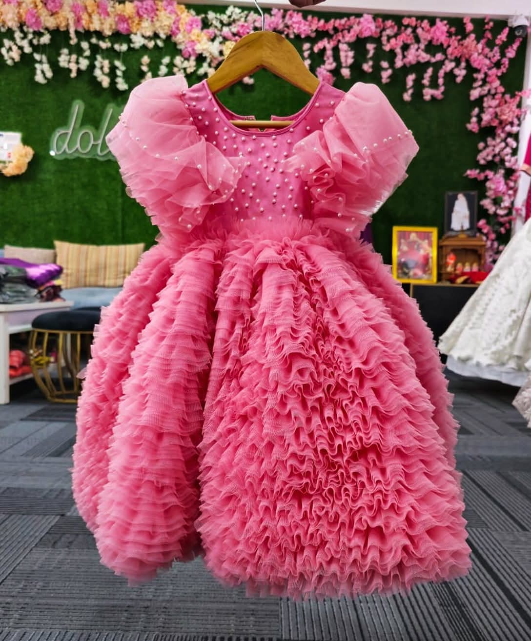 Hot Pink Ruffled Gown